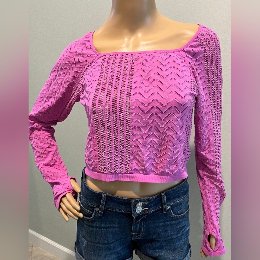 Free People Perforation Nation Long Sleeve Crop Top in Size XL. NWOT